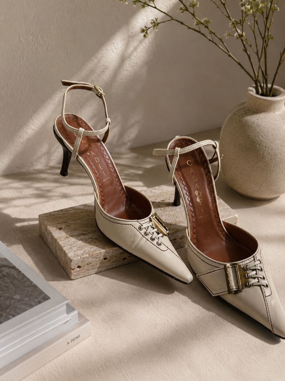 Casadei | Y2K Era pointed toe buckle lace up heels | 6